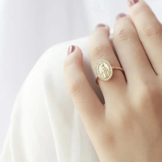 Virgin Mary Ring - Miraculous Medal Ring Christian Religious Jewelry