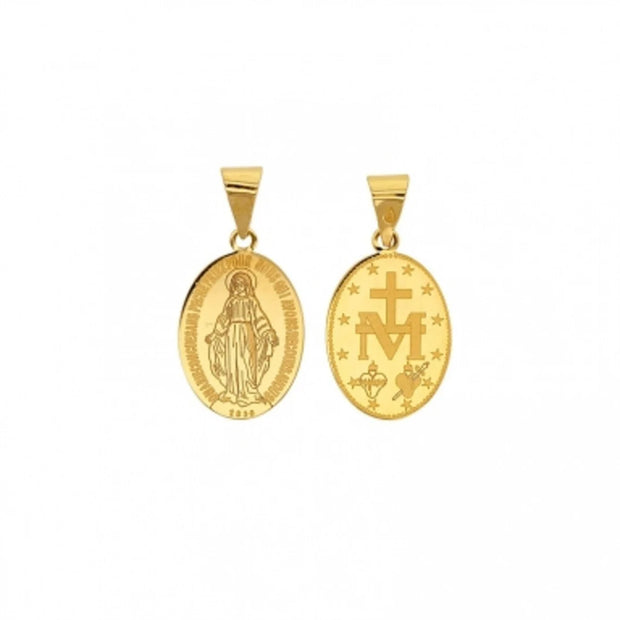 Miraculous Medal Virgin Mary Pendant in Exquisite Gold For Christian Protection