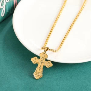 Gold Orthodox Cross Pendant Necklace -  Cross Jewelry
